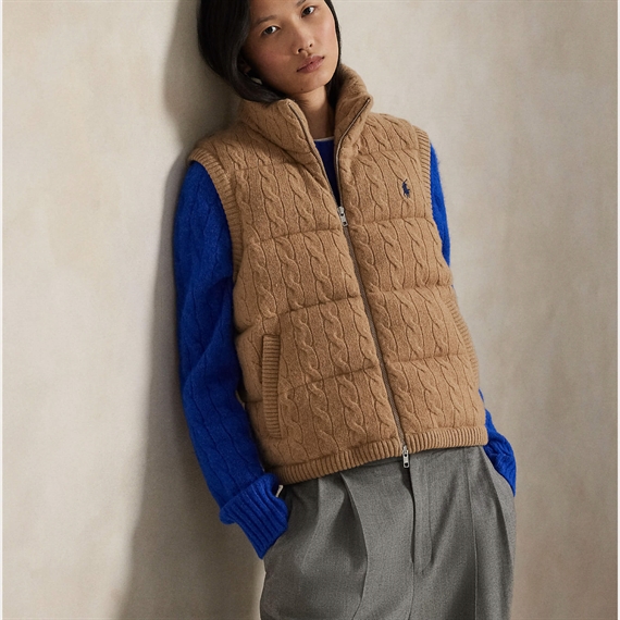 Polo Ralph Lauren Cable-Knit Wool-Cashmere Vest, Camel Melange